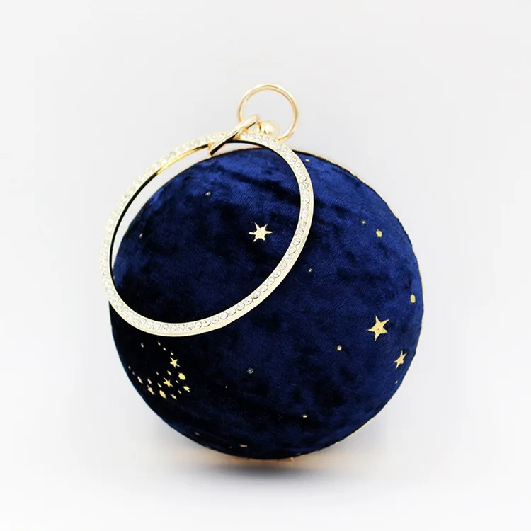 

Fashion Temperament Star Ball Bag Suede New Evening Banquet Bags clutch Bag Evening party Small Round handbag, White/black/blue