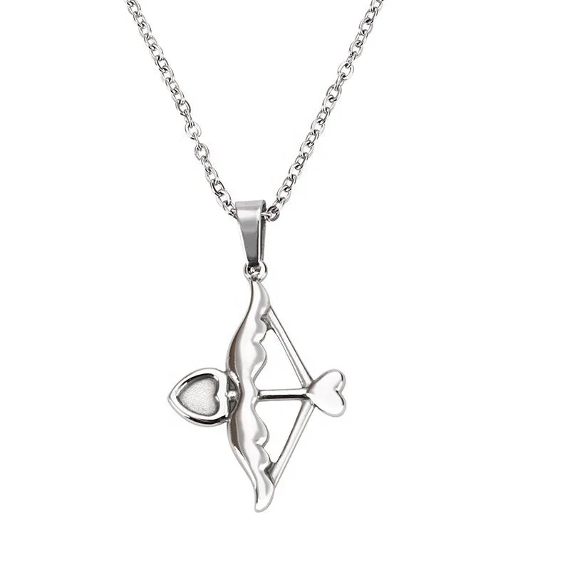 

Hot Sale High Quality Trend Vintage Pendant 316L Stainless Steel Fashion Simple Style Cupid Arrow Pendant Necklaces, Silver,gold