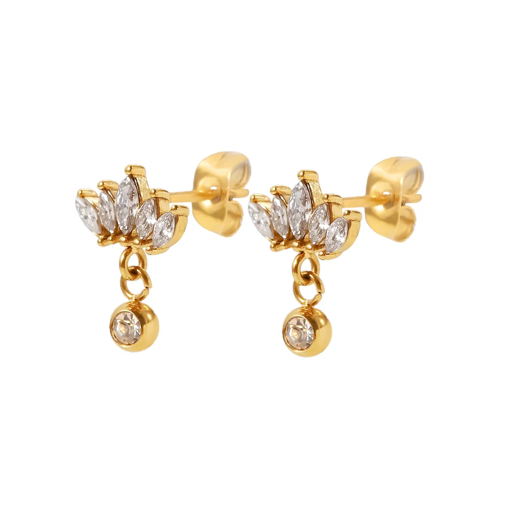 

Dainty Crown Pendant White Zircon Stud Earrings 18K Stainless Steel Gold Plated Jewelry Earrings For Women