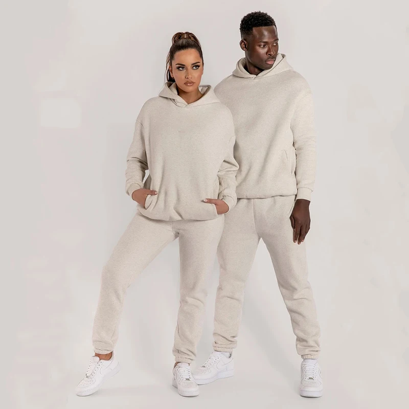 

Highquality Long Sleeve Cozy 60 cotton 40 polyester Plain Sweatsuit Unisex Hoodies Joggers Set, Customized color