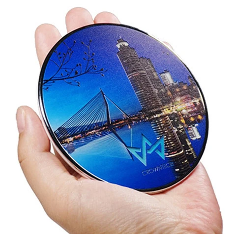

2021 Super flat 10W Round full color led logo Wireless Charger Pad for cool gifts