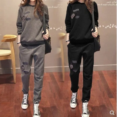 

Casual western style all-match suit women's 2020 new autumn and winter thick loose blouse plus velvet sports two-piece bf Korean