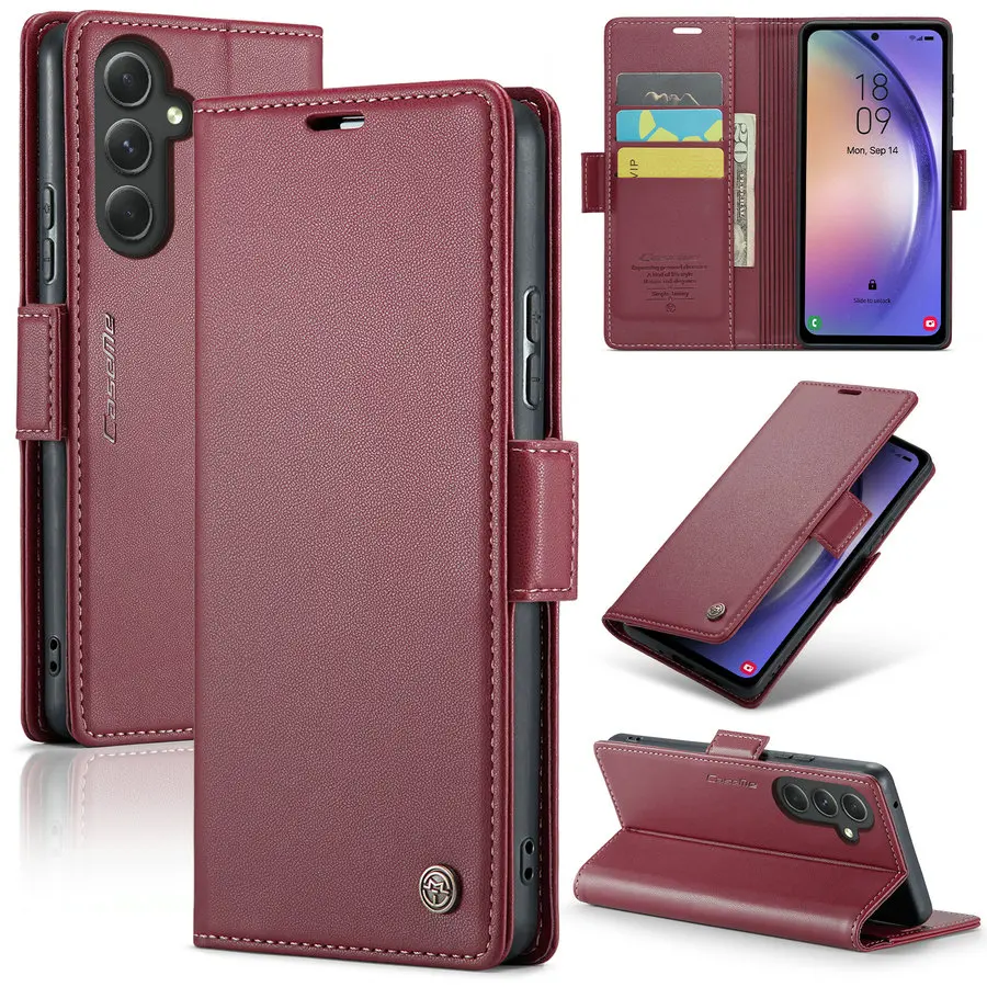 

CaseMe RFID Accessories Mobile Phone for Samsung A54 A34 A24 A14 Case With Kickstand Handmade Wallet Card Case for Samsung A54