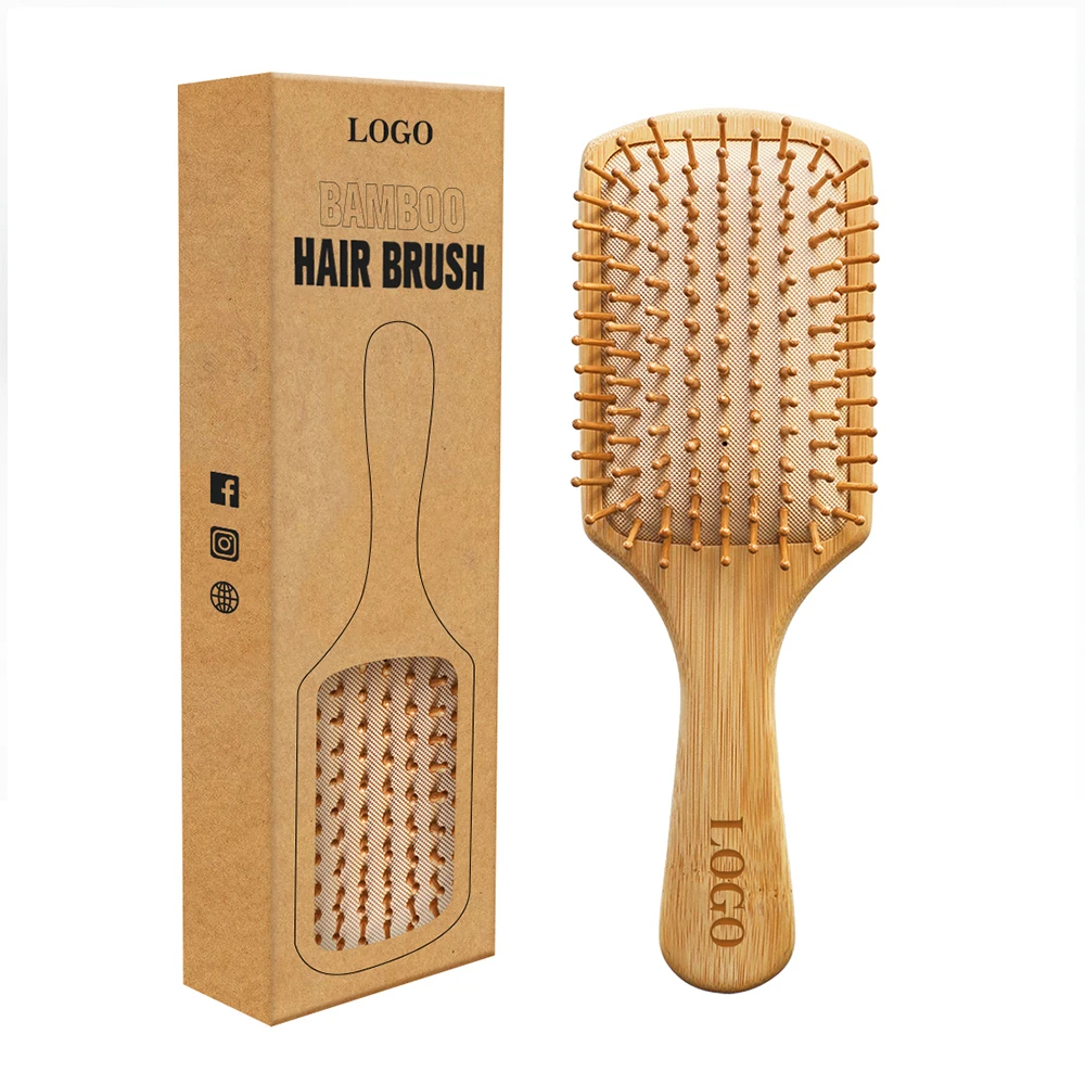 

Wholesale Hot Selling Eco-friendly Biodegradable Bamboo Long Handle Paddle Brush Scalp Massage Detangle Brush for Hair, Natural