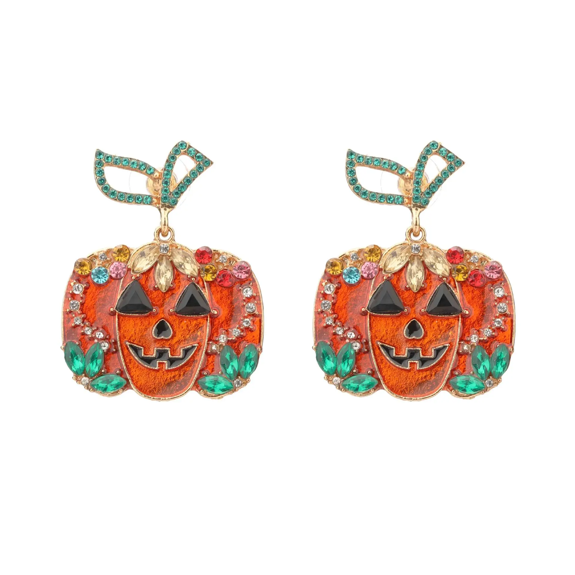 

2021 New Trendy Women All Hallow's Eve Halloween Gift Funny Fashion Enamelled Jewelry Pumkin Shape Stud Earrings