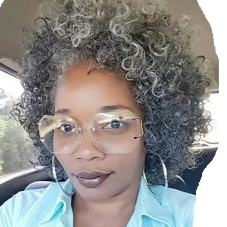 

2021 Hot two tone mixed grey wigs real human kinky curly salt and pepper gray hair Non lace front wig 8-20inch