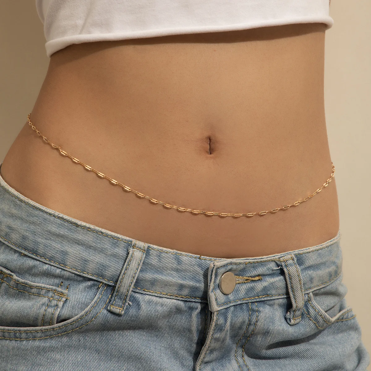 

Single Layer Flat O Shape Gold Body Chain Dress Thin Linked Belly Chain Body Jewelry Plain Minimalist Sexy Body Chains 2021 Hot, Gold/silver