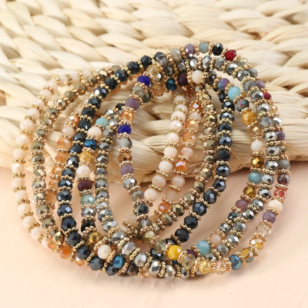 

Feature Handmade 4mm various colourful Ladies Jewelry Custom Glass Crystal Gold Plated beaded elastic Bracelets simple bracelet, Customized acceptable