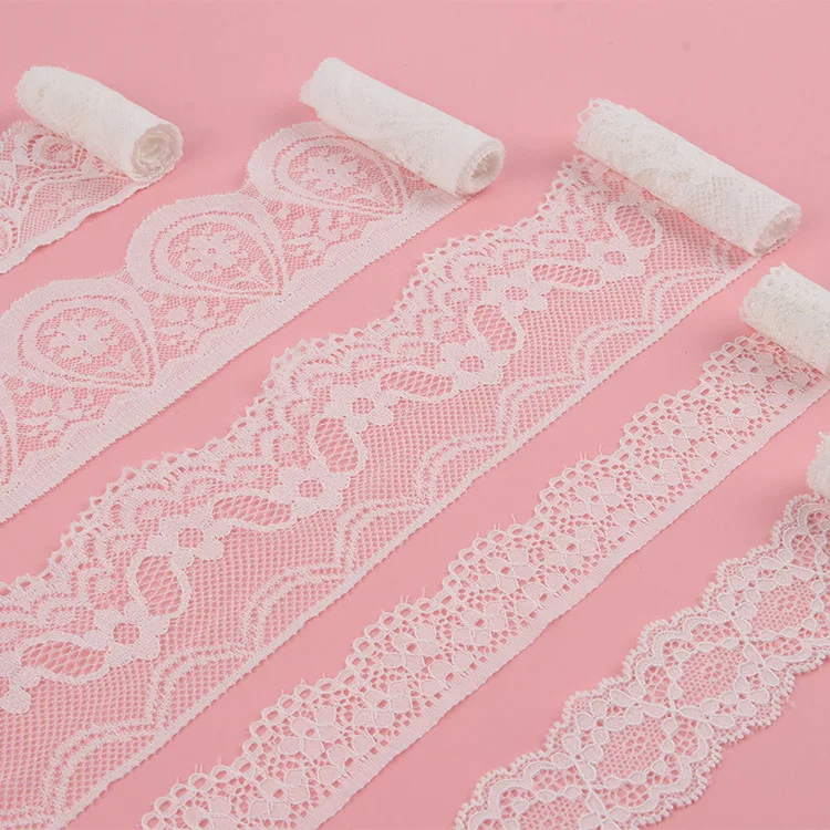 

Fabric Wholesale Garment Accessories Ribbon Mesh Polyester Stretch Milk Silk Fancy Embroidery Elastic Lace Trim