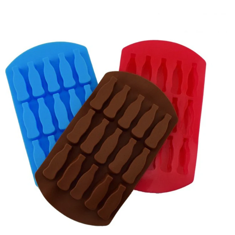 

silicone ice cube tray mold cola bottle shape Easy to clean soft creative Easy Release silicon ice lattice mould, Blue/red / chocolate color