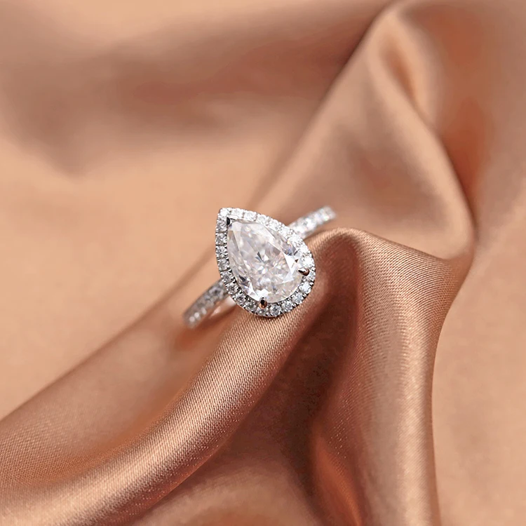 

Custom 14k solid gold moissanite engagement ring with 2ct crushed ice cut pear moissanite wedding ring