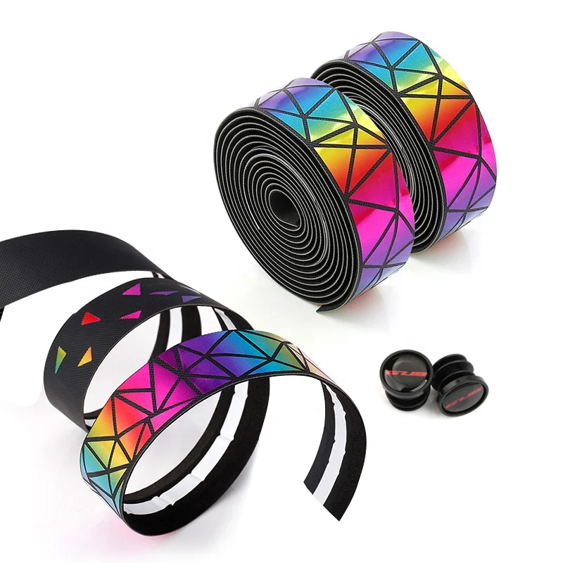 

GUB Road Bike Handlebar Tape Anti-slip Comfortable Cycling Race Handlebar Grips bar tape bike tape, Rainbow black,golden gradient colorful,reflective gradient