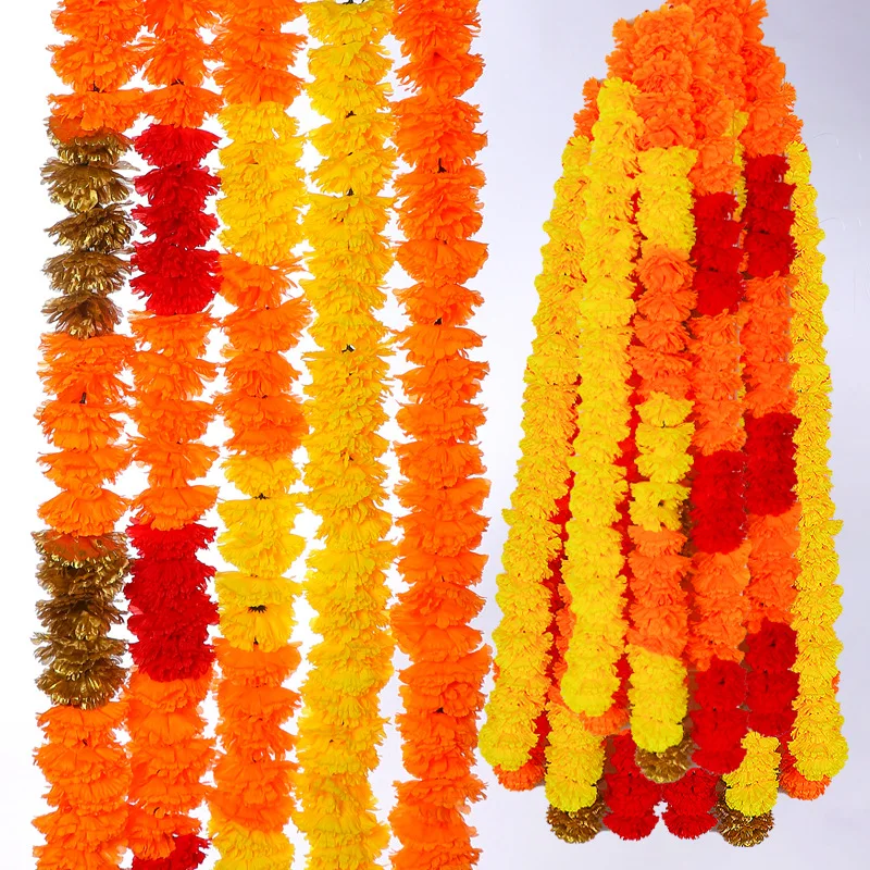 

Nicro Dia De Muertos Mexican Fiesta Day Of The Dead Artificial String Marigold Flower Garland Indian Wedding Flowers Decoration