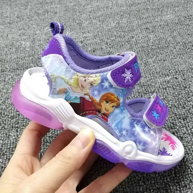 

2021 Summer New Product Casual Girls Frozen Cartoon led shoes, Purple, pink, rose