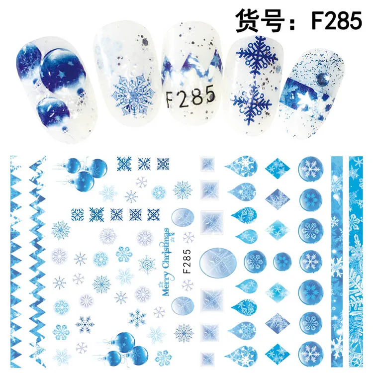 

Shiny Winter Flower Snowflake Frostwork Nail Decals Christmas Gold Silver Ornaments Nail Art Stickers Manicure Accessories, Gold silver black white blue