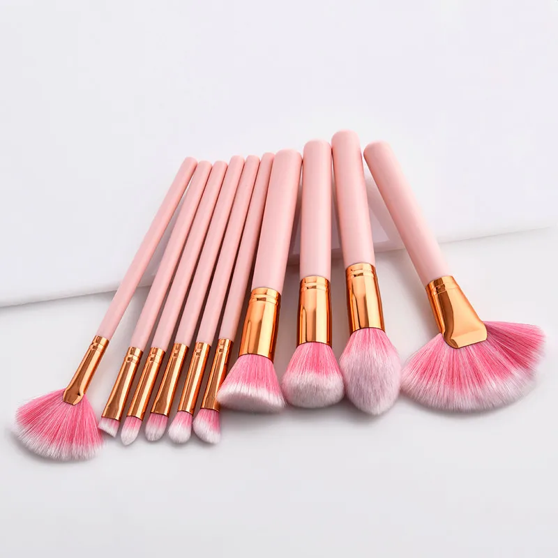 

10pcs Pink Professional Makeup Brushes Set Foundation Powder Blusher Contour Eyeshadow Beauty Cosmetics Makeup Brush Tools Kit, Show in picture