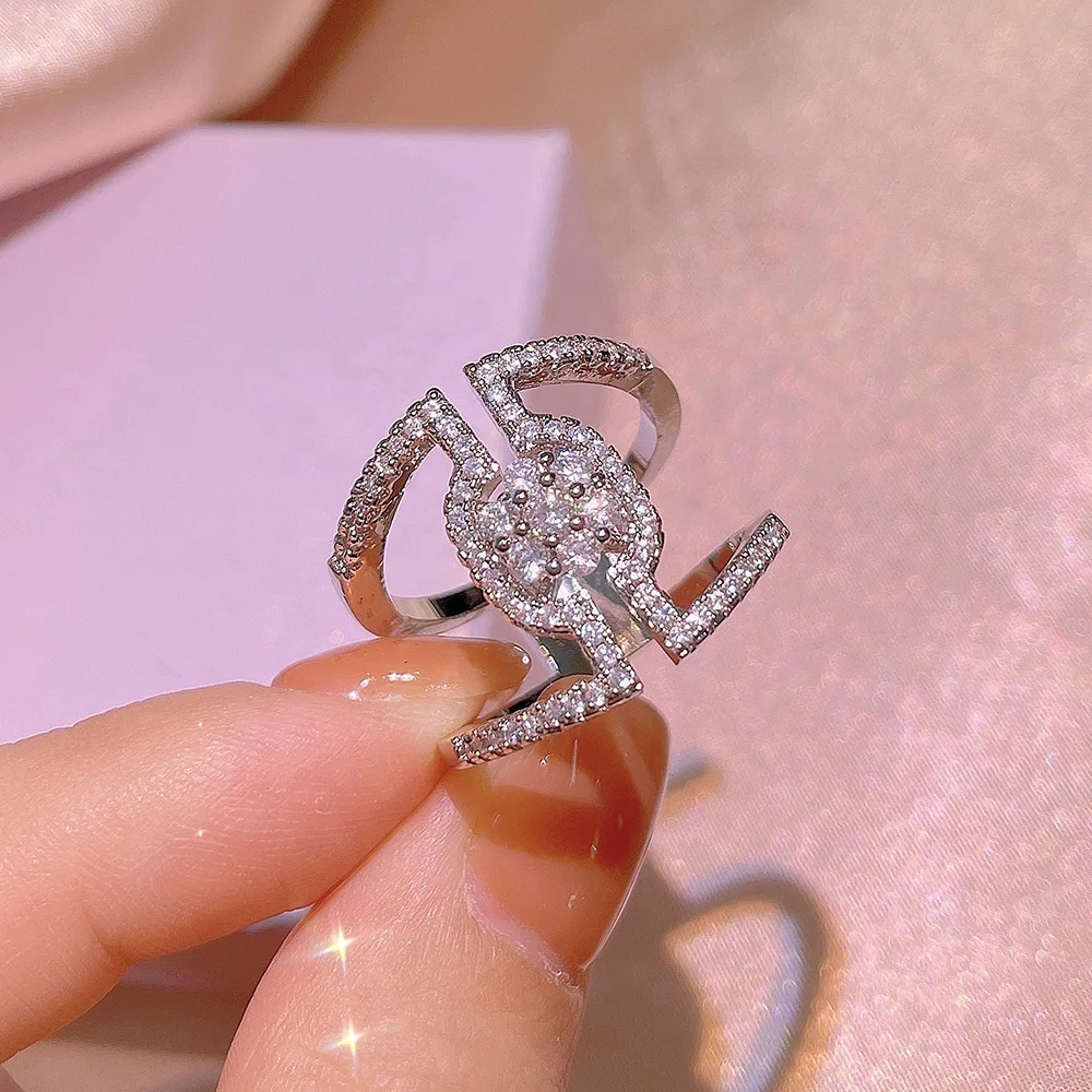 

Fashion Simple Hollow Design Fashion Zircon Rings For Women Accessories Wedding Engagement Jewelry Gift, Customized color