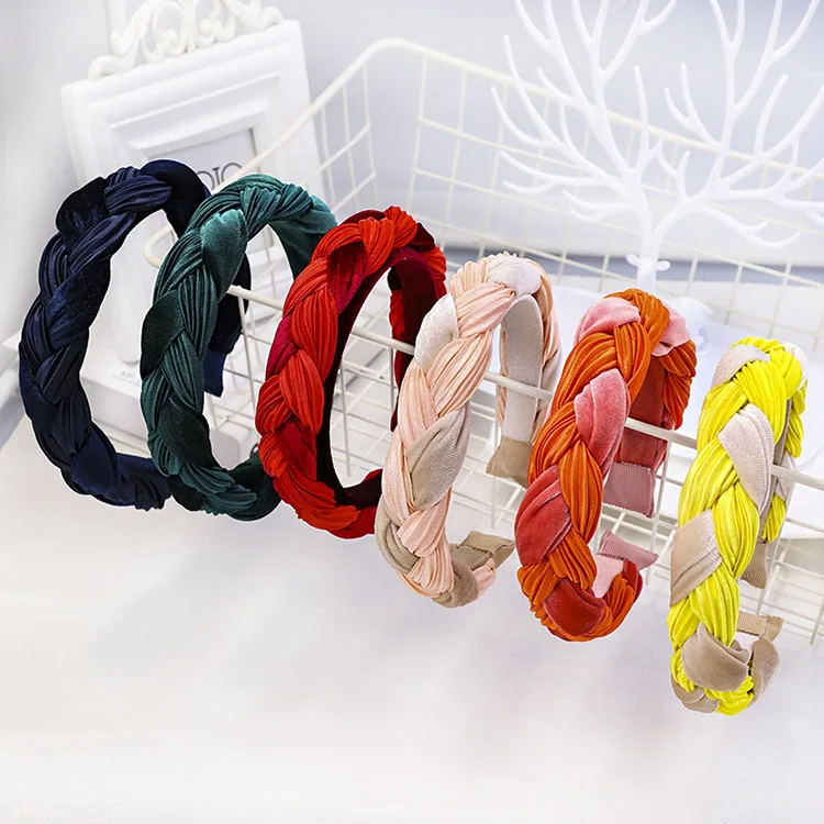 Velvet Braided Headband Fashion Women Wide Braid Hair Band Winter 