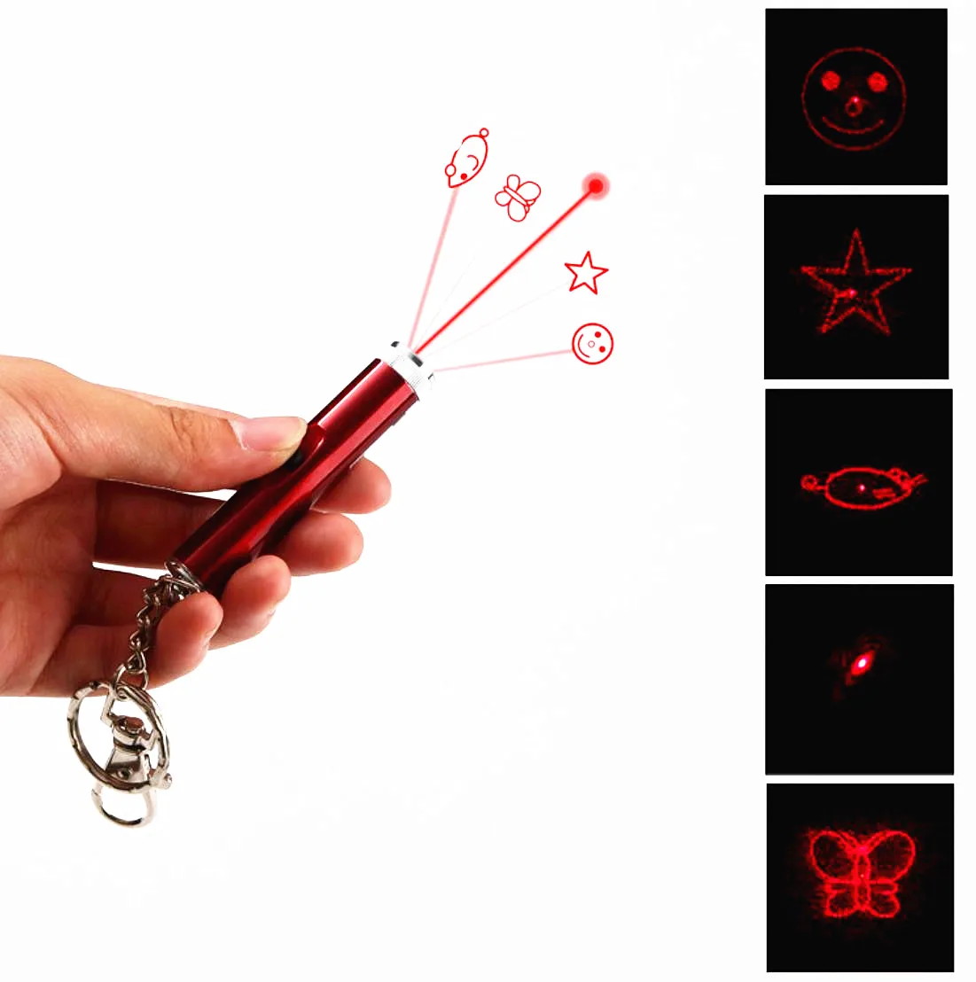 

Multi Function 5 Shapes Creative Pet LED Pointer Keychain Funny Pen Interactive Cat Laser Toy Cat Funny Toy, Sliver/wine red/black