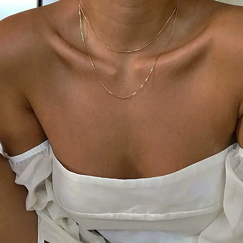 

Dainty Lightweight Textured Goddess Clavicle Long Chain Adjustable Thin Real Gold Color Necklace, Gold plated
