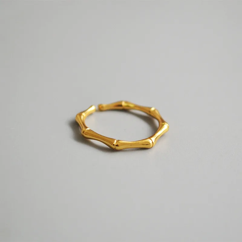 

New Design Exquisite Modern Women Jewelry Shape Gold Plated Irregular Geometric Round Bamboo Open Finger Ring