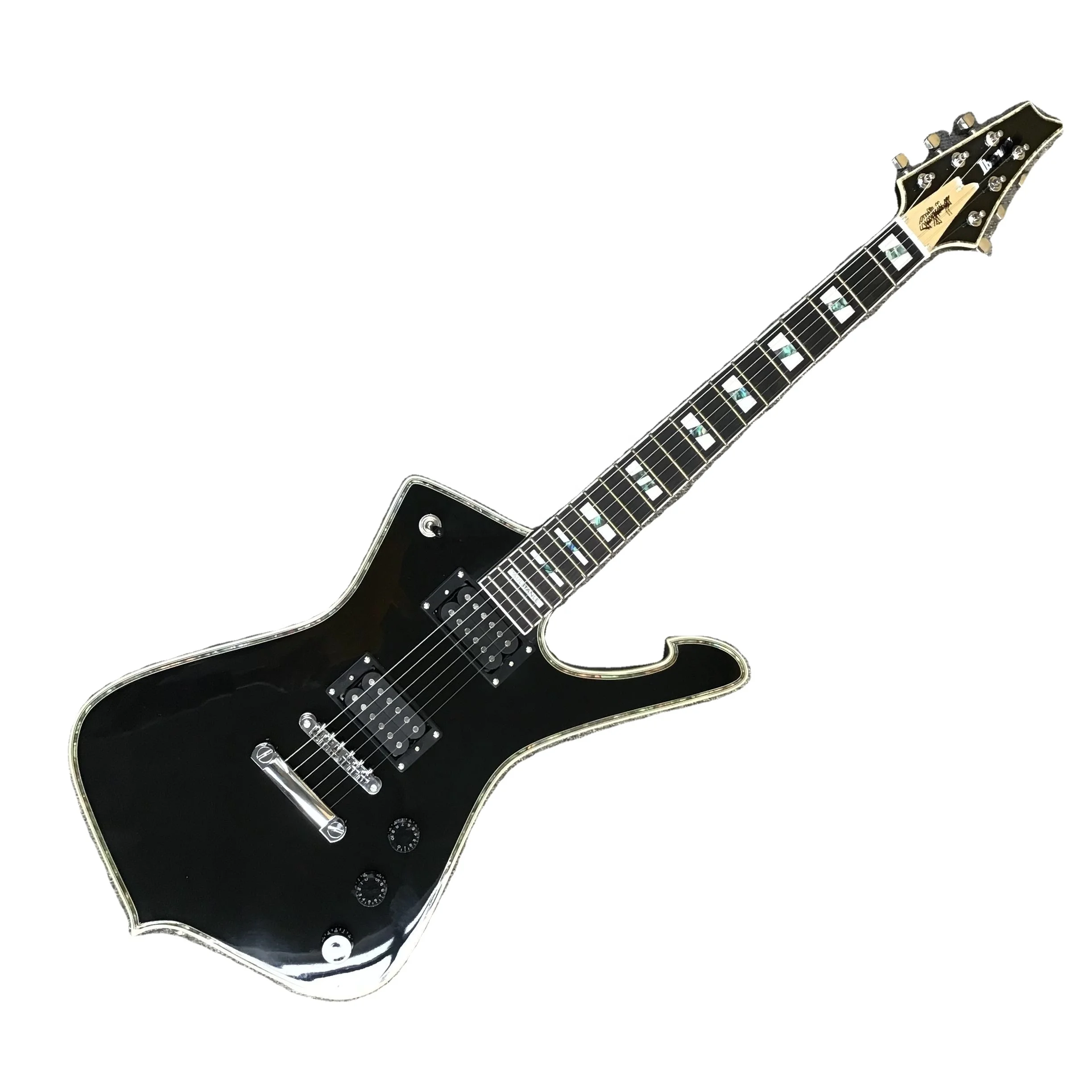 Ibn Brand Black Iceman Electric Guitar Solid Wood Body Maple Back/Sides HH Chrome Bridge 6 Steel Strings