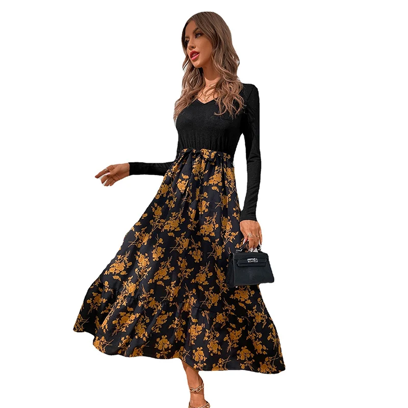 

Autumn newest women's dresses long sleeve fashion flower printing casual dresses