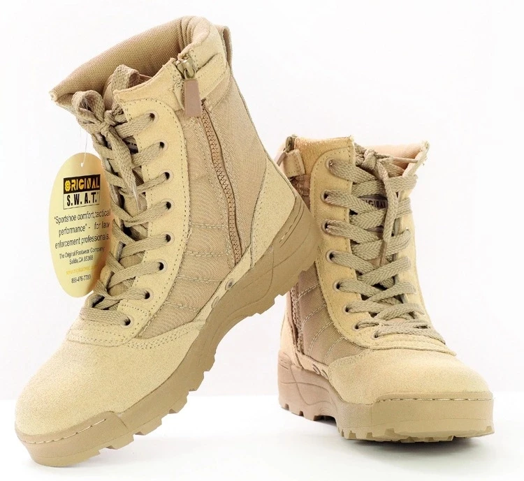 

Army Combat Hiking Soft Men Shoes Tactical Military Shoes, Black / desert