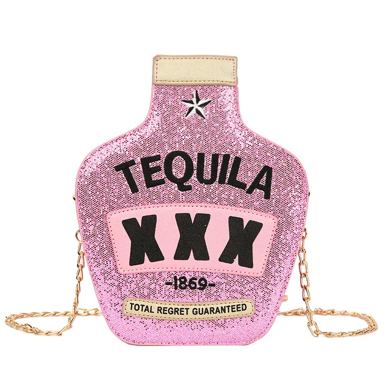 

Sparkling Bag for Women,Laser sequins Tequila Bottle Shaped Clutch Purse Elegant Handbag crossbody shoulder bags, Customized