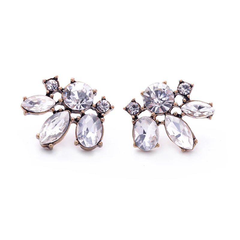 

ed00774 Fashion Jewelry Wholesale Clear Rhinestone Cluster Fan Shaped Crystal Stud Earrings Statement Vintage Gold Women