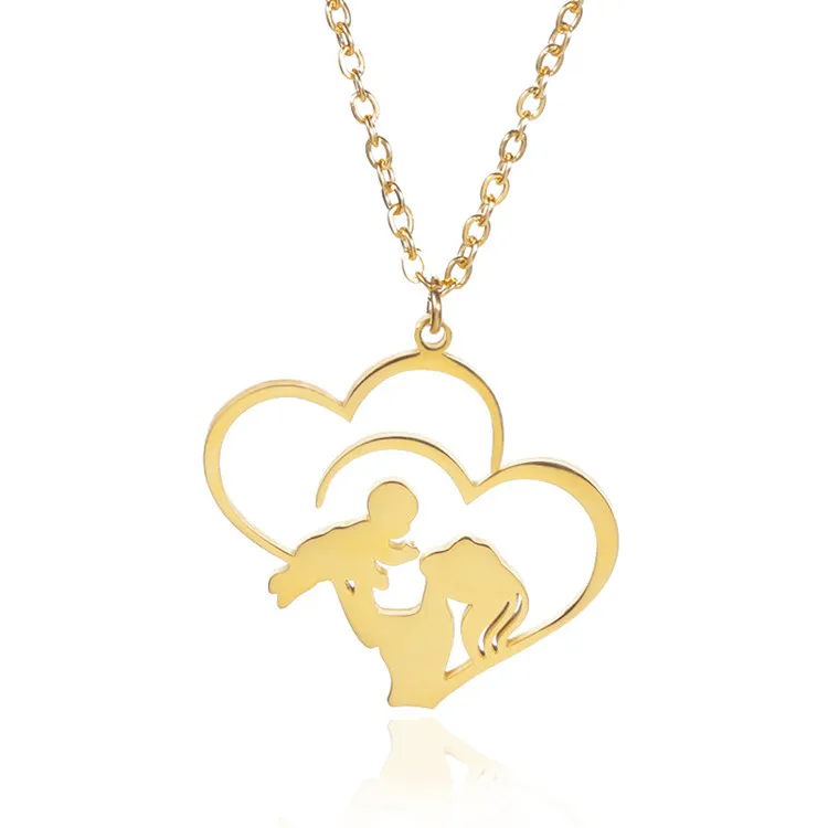 

Dainty Mother's day Jewelry 18K Gold Stainless Steel Jewelry Baby Mom Pendant Necklace Memorial Gifts, Gold/silver/rose gold