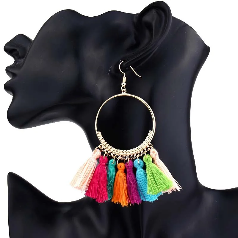 

Bohemian Fan Shaped Tassel Earrings For Women Female Fringe Handmade Oversize Dangle Earring Drop Earrings Jewelry