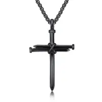 

Fashion Stainless Steel Mens Christian Religious Nail Jewelry, Wholesale Gold Plated Jesus Cross Pendant Necklace for Men/
