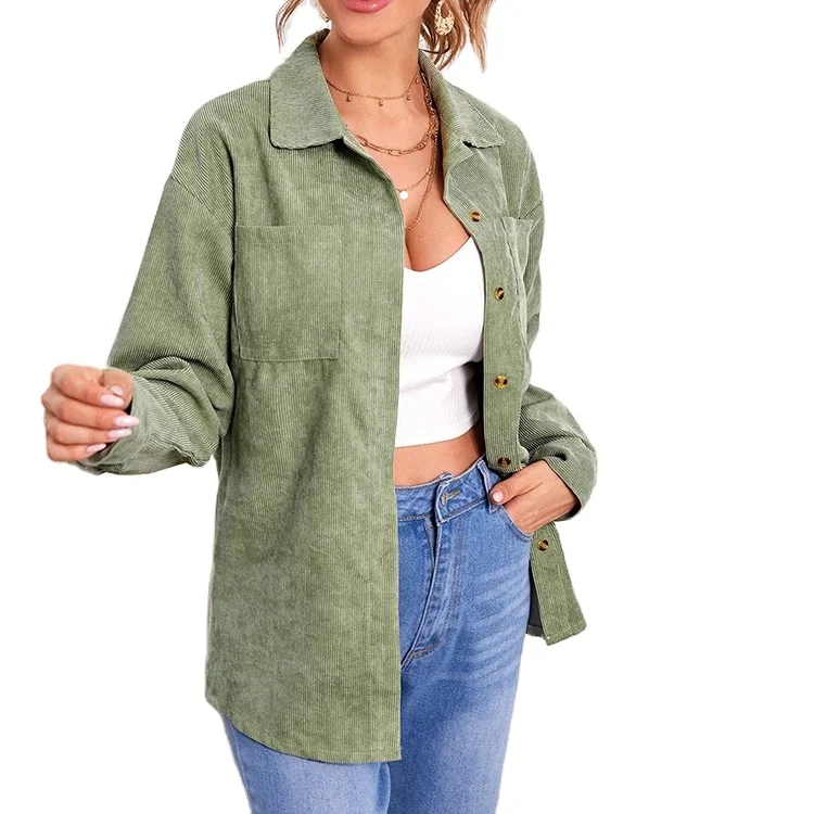 

2021 Fashion Excellent Quality Comfortable Ladies Solid Color Drop Shoulder Buttoned Corduroy Coat, Picture color,customized color