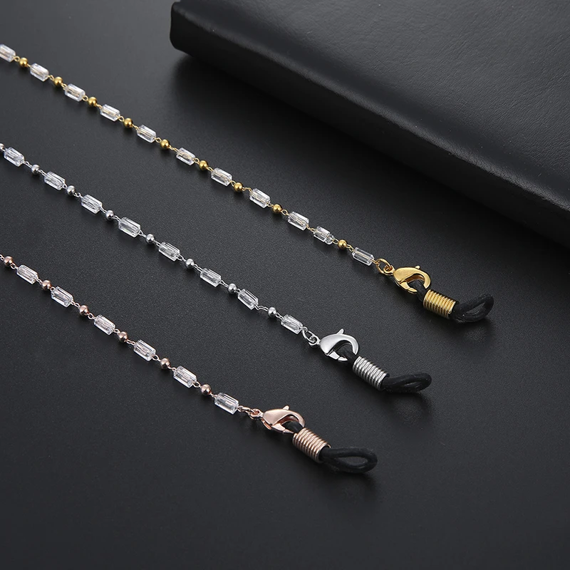 

White Clear Beaded Eye Glass Chains Gold Rhinestone Sunglasses Chain Cylindrical Beads Ball Small Chain Holder Glasses For Women