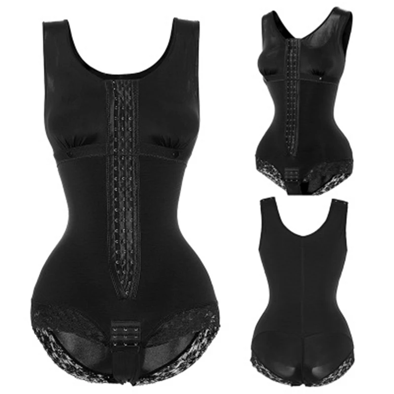 

Wholesale one-piece Butt Lifter Fajas Colombianas Hooks postpartum slimming plus size full body shaper with lace, Black,nude