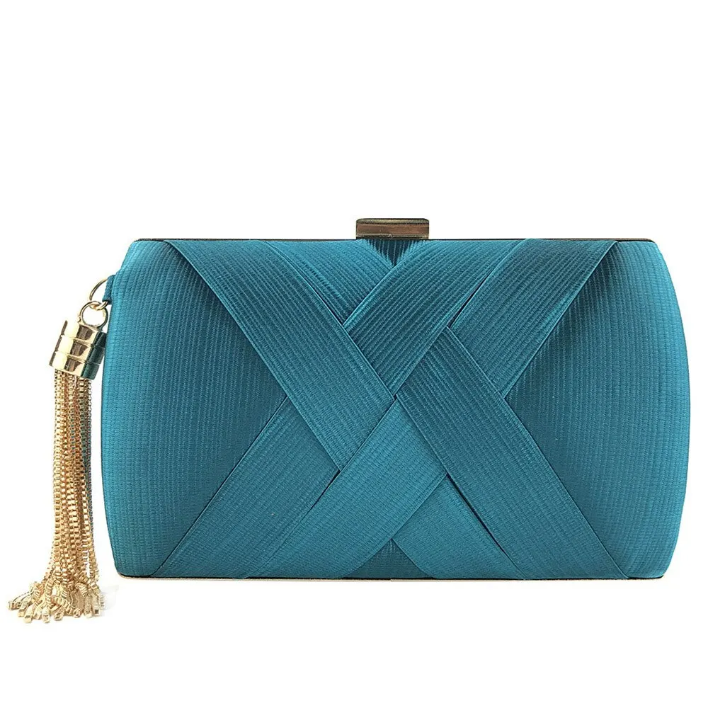 product-GF bags-New Arrival Silk Satin Metal Tassel Lady luxury evening clutch bags chain wedding pa-4