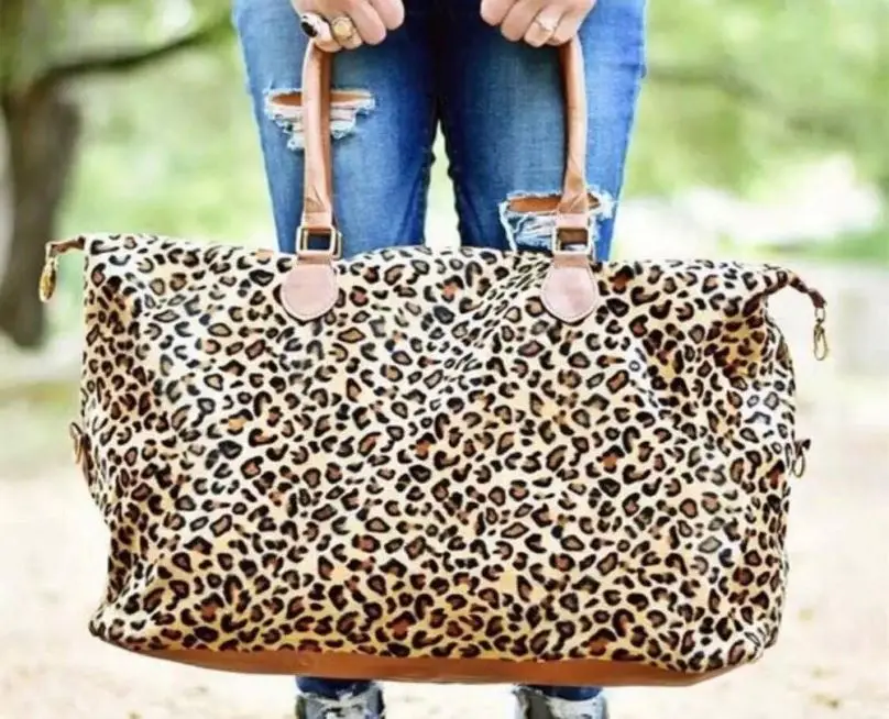 

Wholesale Monogrammed Large Capacity Handbag Leopard Black White Red Plaid Weekender Bag Buffalo Travel Tote Bag