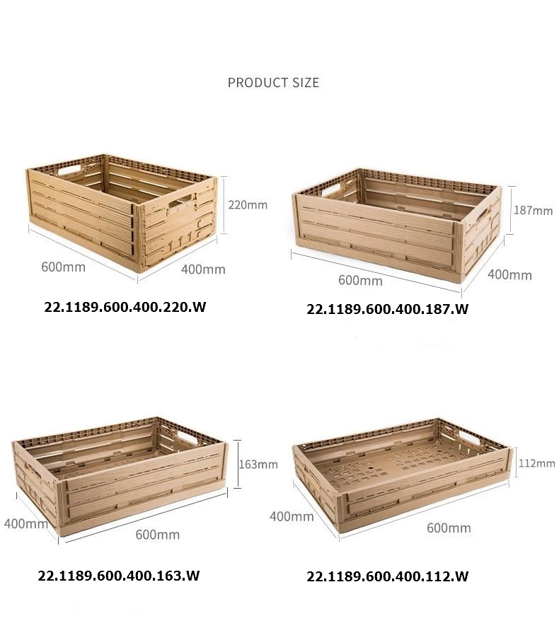 
Wood look like effect folding Collapsible Plastic Storage RPC Crate for fruit and vegetable 