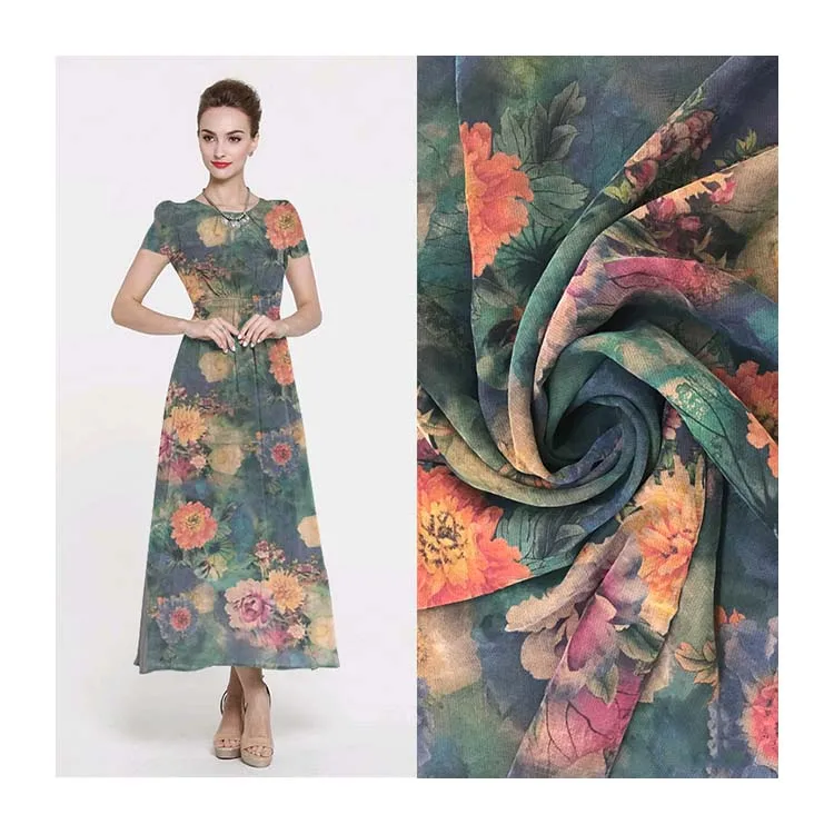 
A large number of wholesale factory direct summer clothing silk cotton spun clothes skirt printed fabric 
