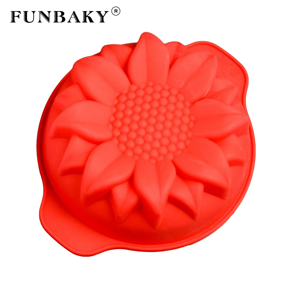 

FUNBAKY Mini cake silicone mold flower single baking pan sunflower embossing shape mousse cake pan for cake decorating, Customized color