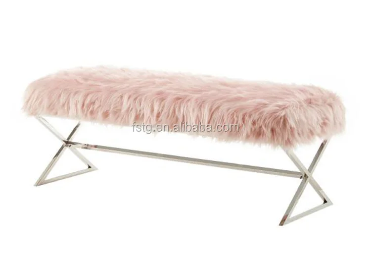 Light Luxury Furniture Modern Design Xlegged White Fur Ottoman Bench