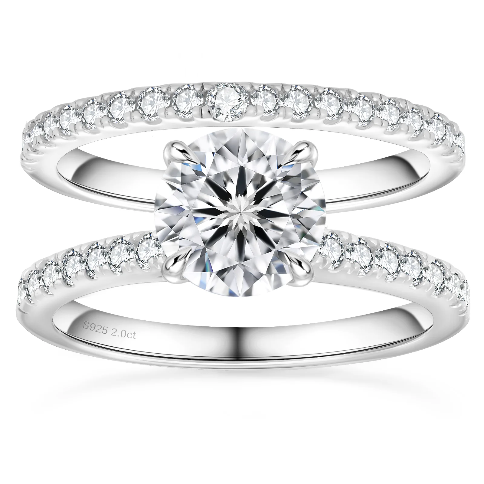 2CT Moissanite Wedding Jewelry Bridal Sets VVS1 Cut 925 Sterling Silver Engagement Ring & Wedding Band for Women