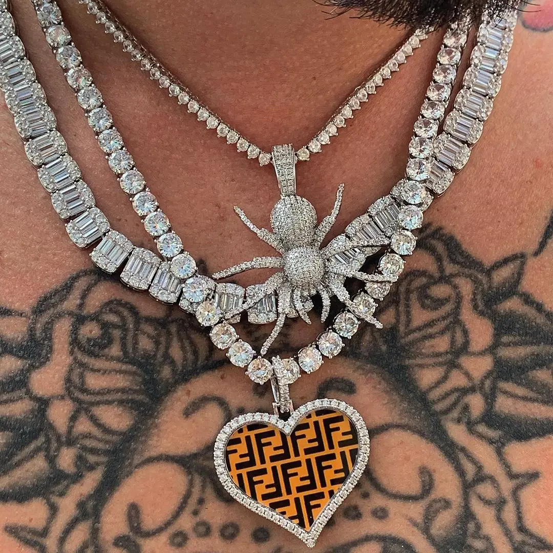 

2020 new high quality micro pave cz iced out bling hip hop men boy jewelry 3D spider necklace, Rose gold