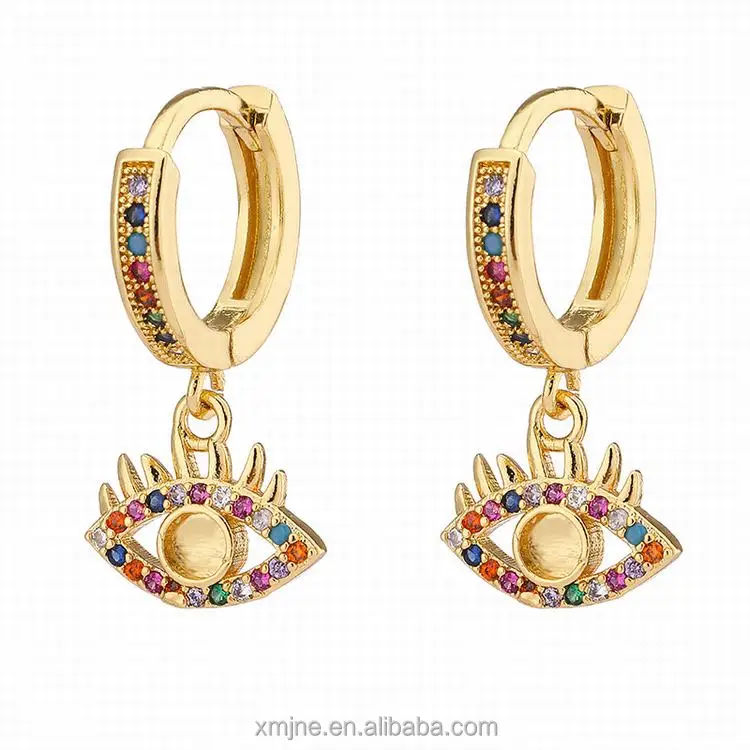 

European And American Copper Micro-Inlaid Zircon Earrings Creative Design Eye Palm Retro Female