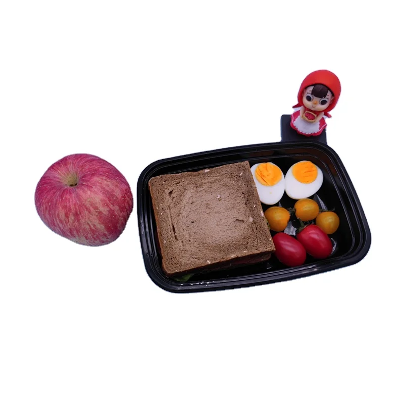 

American style PP Plastic Microwave Bento Lunch Box Portable Lunch Box restaurant takeware Food Leakproof Storage Container, Black ,transparent