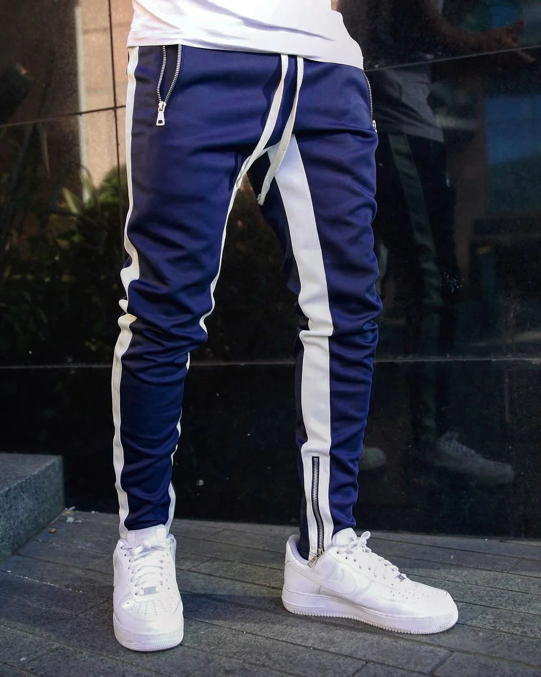 

New custom logo blank joggers with side zipper casual stacked mens track pants jogger