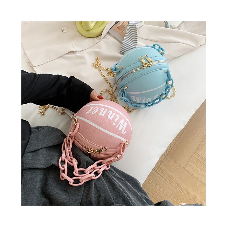 

Basketball Shape Small Round Bags Personality Letter Prints Crossbody Bags Acrylic Chain Shoulder Bags Women Purses and Handbags