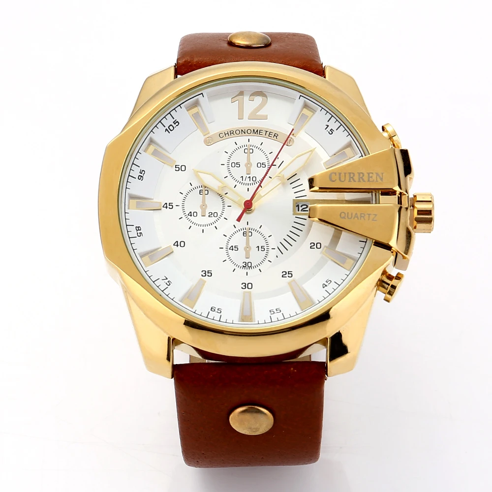 

Curren 8176 hot sell China man quartz watch excel Genuine Leather band 3 dials date display character Leisure watch design