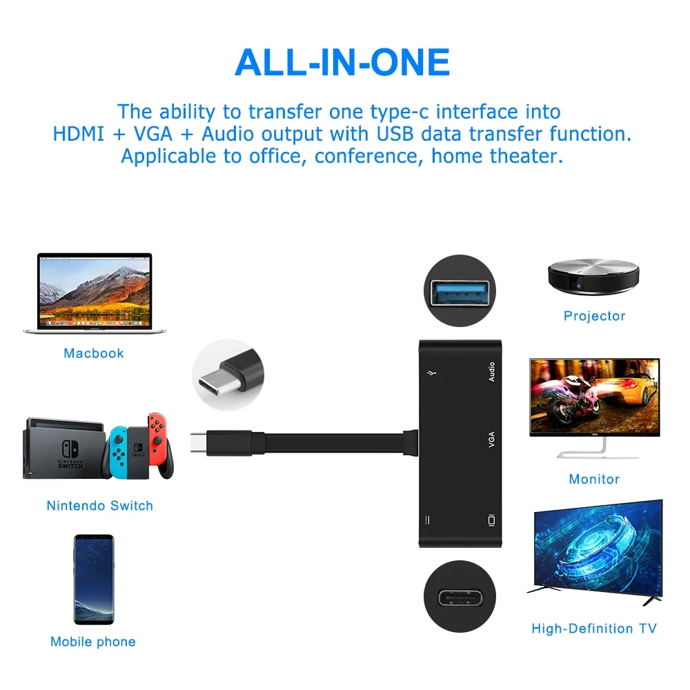 2020 Popular Aluminium Shell Multifunction 4K 1080P TYPE C TO VAG adapter for Computer and Mobile Phone - ANKUX.COM